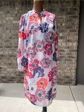 Ann Taylor Floral Midi Dress - Pink, Blue & Coral